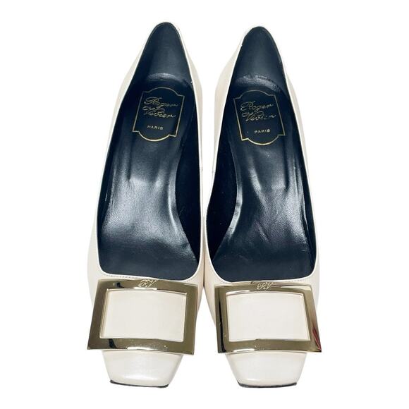 Roger Vivier Belle Vivier Trompette White Leather Silver Buckle Pumps 39.5 - Picture 3 of 9